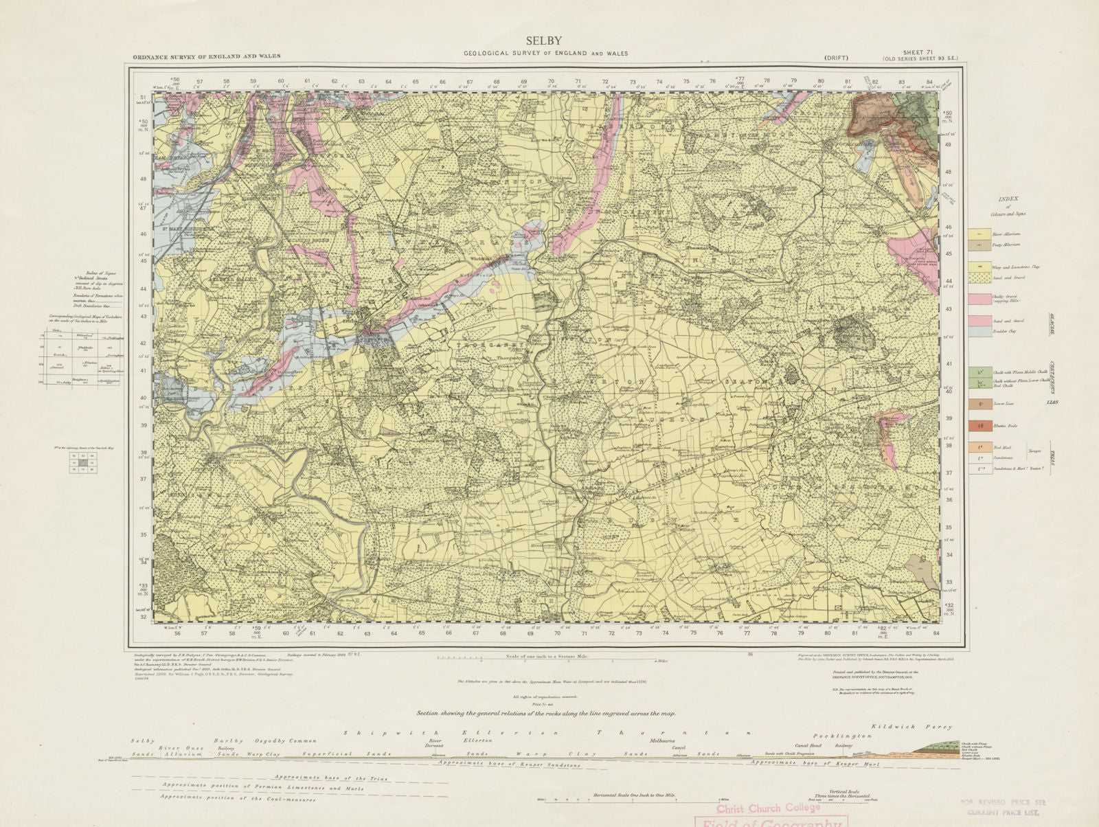 Selby. Vintage geological survey map. Sheet 71. Yorkshire River Ouse 1959